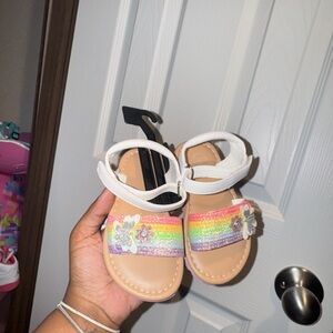 Rainbow Glitter Sandals with White Straps